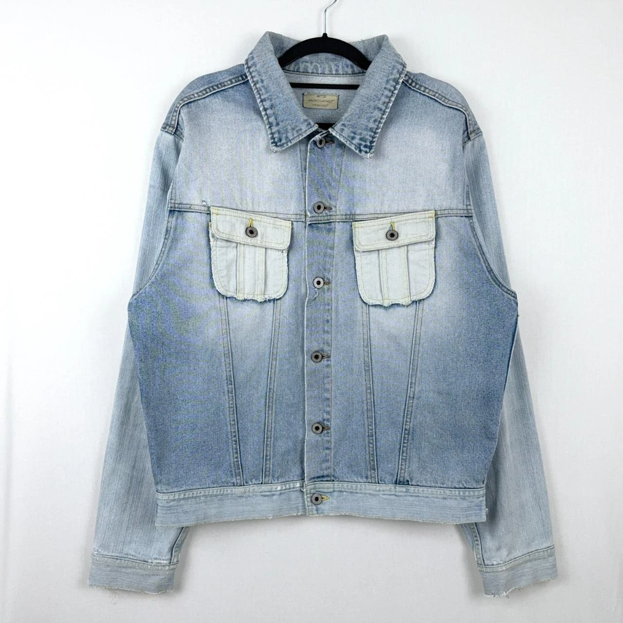 Jack & Jones Vintage Wash Denim Jacket Size L Light Blue Contrast Pockets